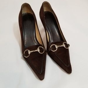 GUCCI Suede Chocolate Brown Pointy Toe Heels